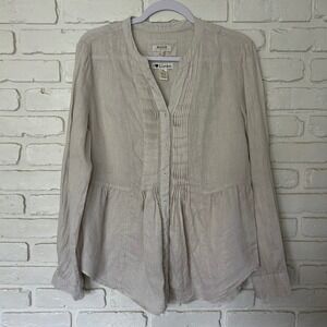 Malvin Germany 100% Linen Long‎ Sleeve 3/4 Sleeve Button Down Top Size Medium